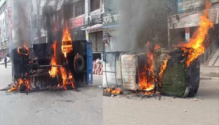 রণক্ষেত্র মিরপুর, সেনাবাহিনী ও পুলিশের গাড়িতে আগুন