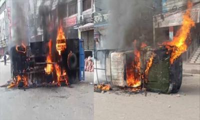 রণক্ষেত্র মিরপুর, সেনাবাহিনী ও পুলিশের গাড়িতে আগুন