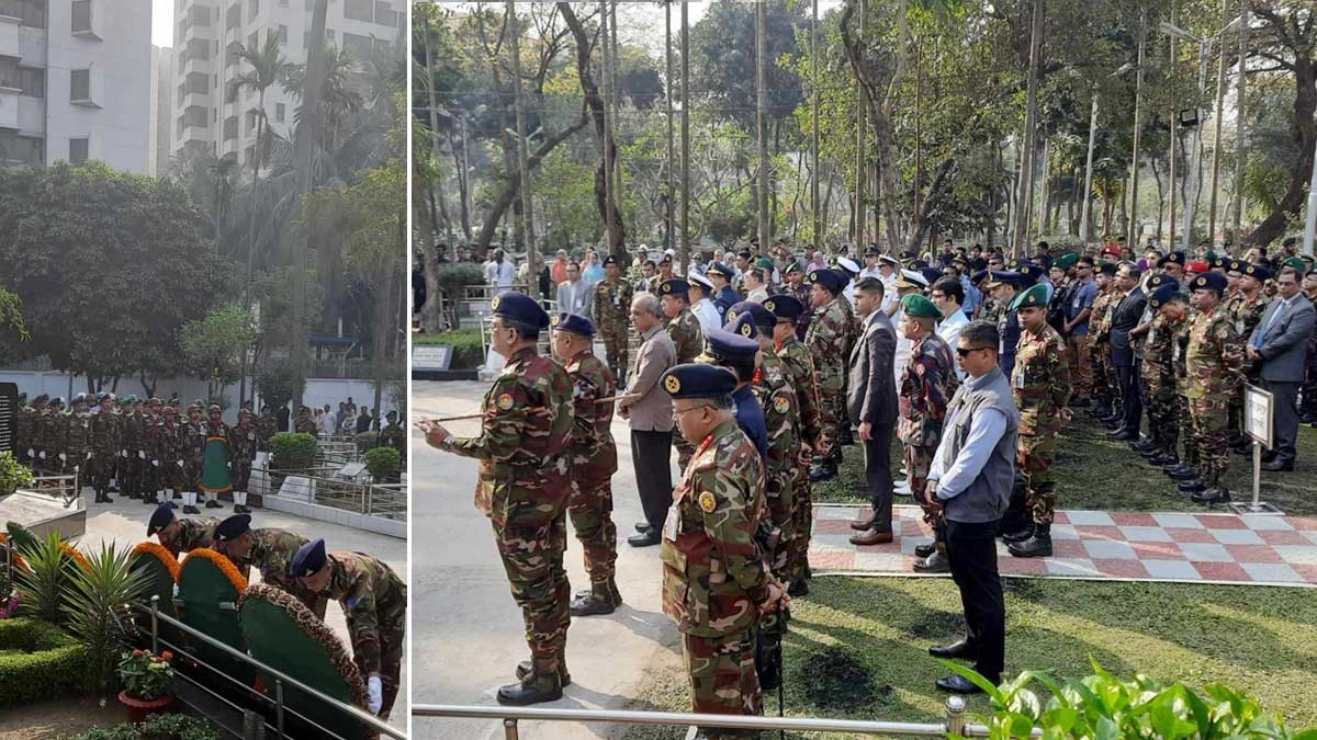 শহীদ সেনা দিবসে স্বরাষ্ট্র উপদেষ্টা ও তিন বাহিনী প্রধানের শ্রদ্ধা